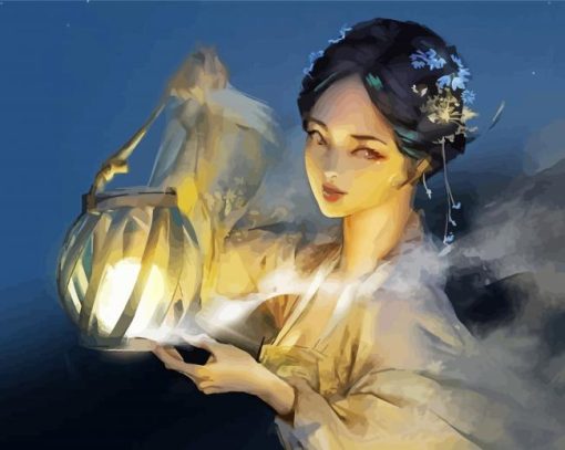 Chinese Woman Holding Lantern Diamond Paintings