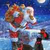 Christmas Santa Claus With Cats In Snow Diamond Paintings