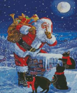 Christmas Santa Claus With Cats In Snow Diamond Paintings