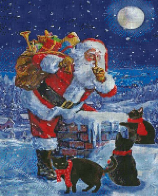 Christmas Santa Claus With Cats In Snow Diamond Paintings