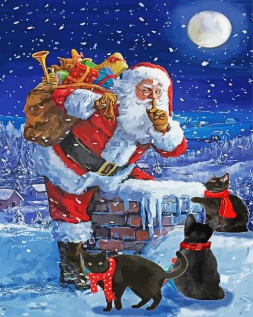 Christmas Santa Claus With Cats In Snow Diamond Paintings