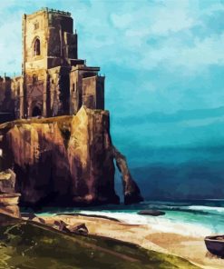 Cliff Side Castle Building Diamond Paintings