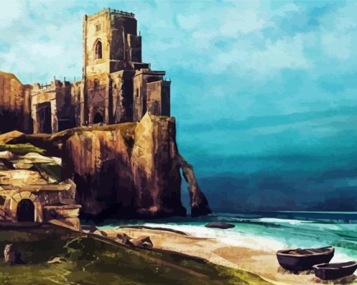 Cliff Side Castle Building Diamond Paintings