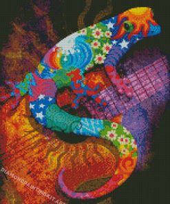 Colorful Gecko On Guitar Diamond Paintings