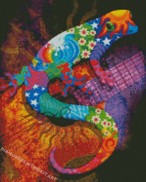 Colorful Gecko On Guitar Diamond Paintings