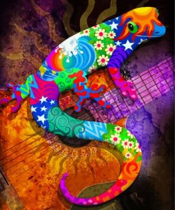 Colorful Gecko On Guitar Diamond Paintings