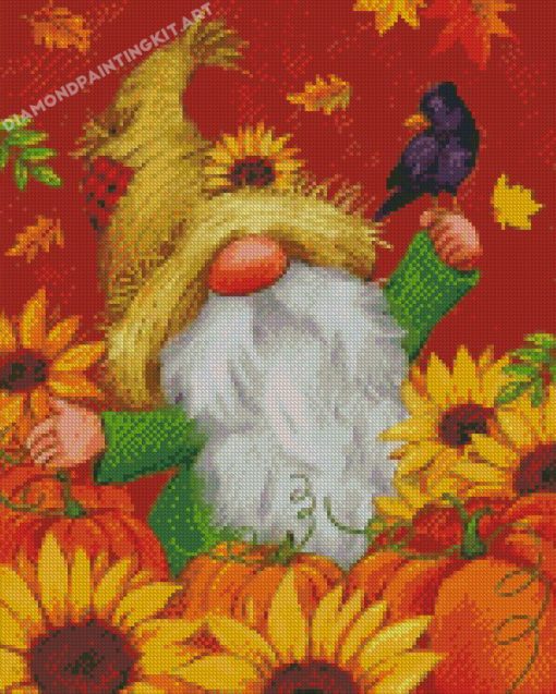 Fall Gnome With Pumpkins And Sunflowers Diamond Paintings