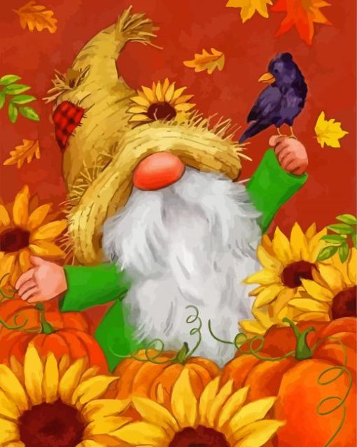 Fall Gnome With Pumpkins And Sunflowers Diamond Paintings