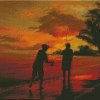 Father And Son Fishing Silhouette Art Diamond Paintings