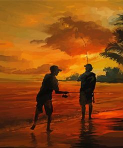 Father And Son Fishing Silhouette Art Diamond Paintings