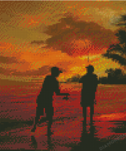 Father And Son Fishing Silhouette Art Diamond Paintings