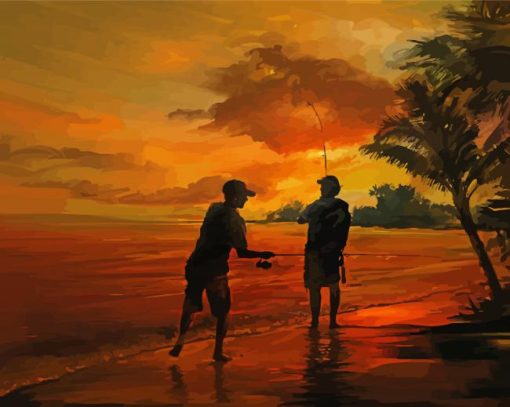 Father And Son Fishing Silhouette Art Diamond Paintings