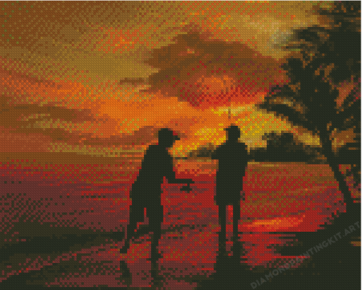 Father And Son Fishing Silhouette Art Diamond Paintings