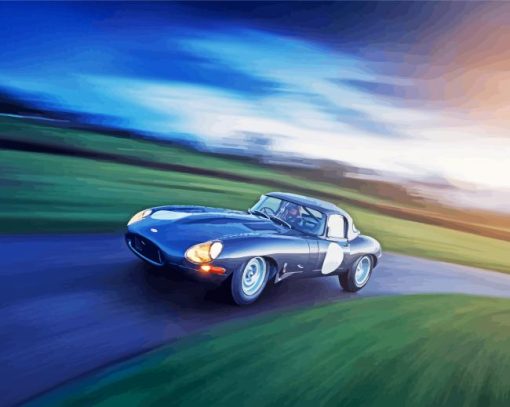 Jaguar E Type On The Road Diamond Paintings