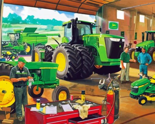 John Deere Trekker Garage Diamond Paintings