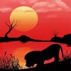 Lion Silhouette By Lake Diamond Paintings