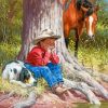 Little Cowboy And Dog Diamond Paintings