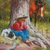 Little Cowboy And Dog Diamond Paintings