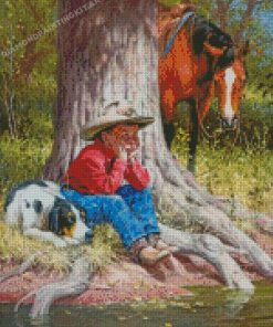 Little Cowboy And Dog Diamond Paintings