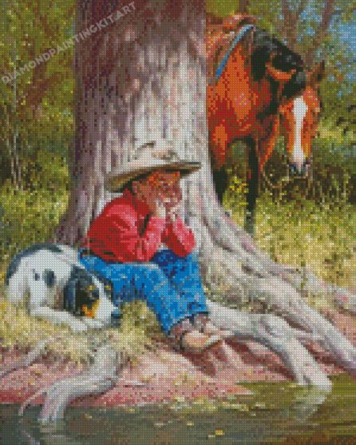 Little Cowboy And Dog Diamond Paintings