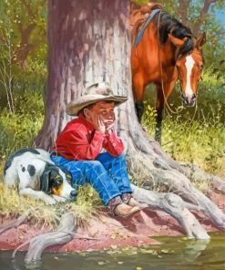 Little Cowboy And Dog Diamond Paintings