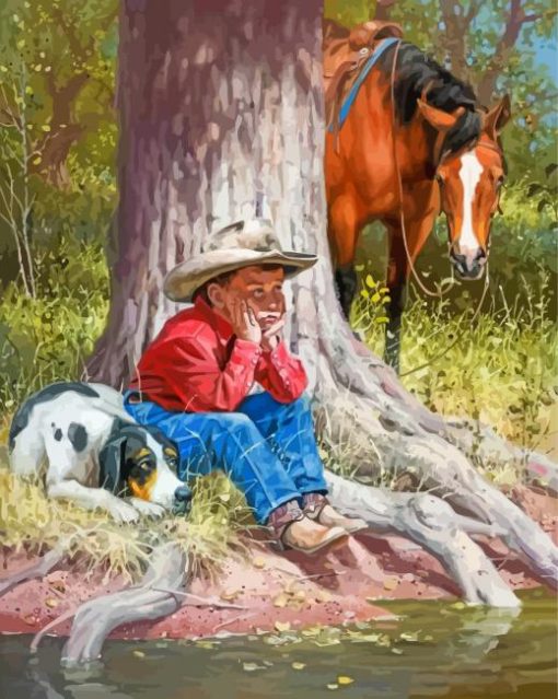 Little Cowboy And Dog Diamond Paintings