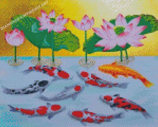 Pink Lotus And Koi Fish Diamond Paintings