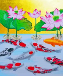 Pink Lotus And Koi Fish Diamond Paintings