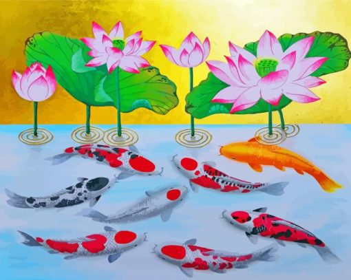 Pink Lotus And Koi Fish Diamond Paintings