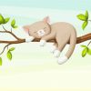 Sleepy Cat On Branch Of A Tree Diamond Painting