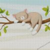 Sleepy Cat On Branch Of A Tree Diamond Painting