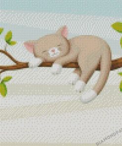 Sleepy Cat On Branch Of A Tree Diamond Painting