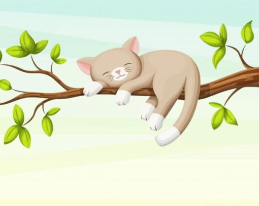 Sleepy Cat On Branch Of A Tree Diamond Painting