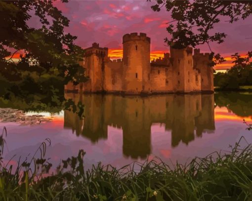 Sunset At Bodiam England Diamond Paintings