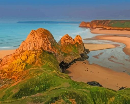 The Three Cliffs Bay Swansea Beach Diamond Paintings