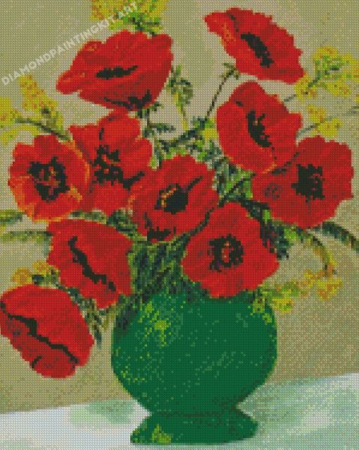 Vase With Red Poppies Diamond Paintings