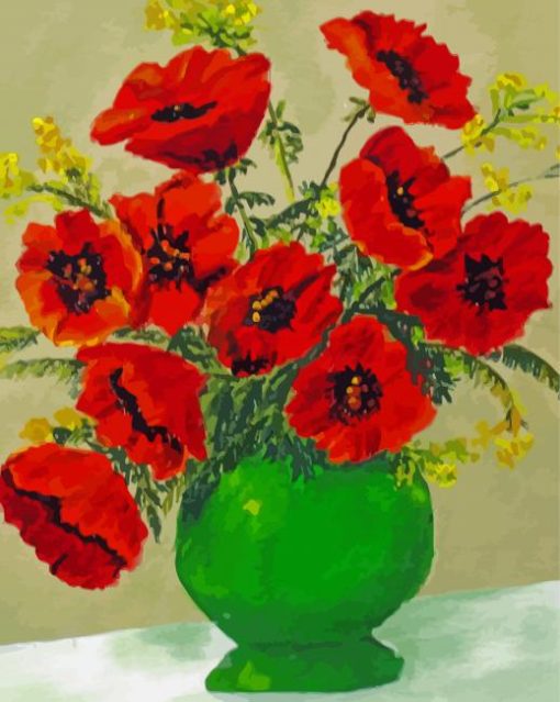 Vase With Red Poppies Diamond Paintings