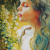 Cute Lady Smells Flowers Diamond Paintings