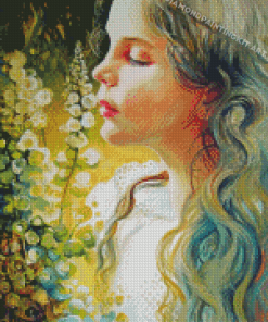 Cute Lady Smells Flowers Diamond Paintings