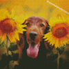 Funny Dog With Sunflowers Diamond Paintings