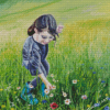 Girl Picking Flowers Diamond Paintings