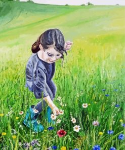 Girl Picking Flowers Diamond Paintings