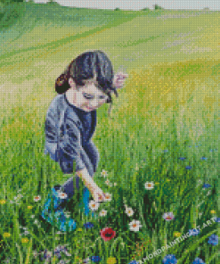 Girl Picking Flowers Diamond Paintings