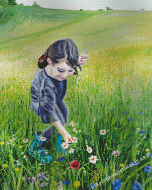 Girl Picking Flowers Diamond Paintings