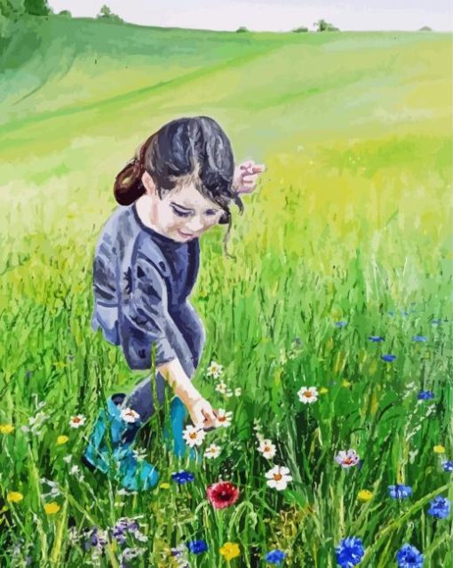 Girl Picking Flowers Diamond Paintings