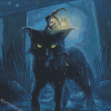 Halloween Cat And Witch Diamond Paintings