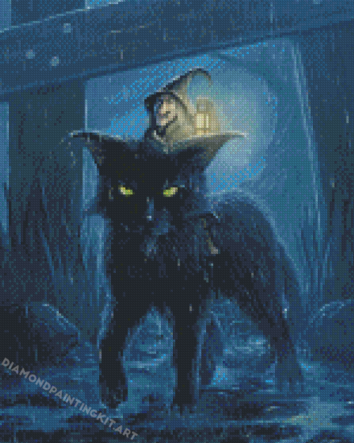 Halloween Cat And Witch Diamond Paintings