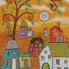 Houses And Tree Branches Diamond Paintings