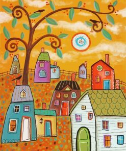 Houses And Tree Branches Diamond Paintings