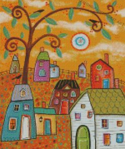 Houses And Tree Branches Diamond Paintings